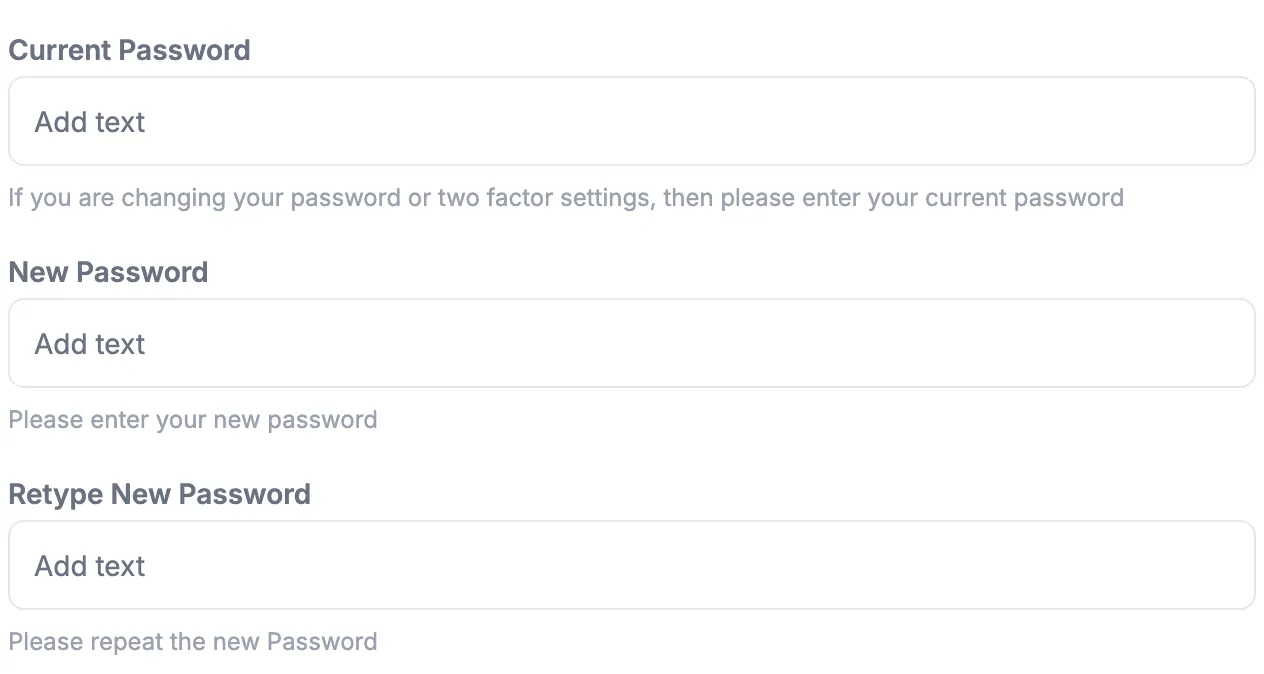 The Current Password, New Password and Retype New Password boxes