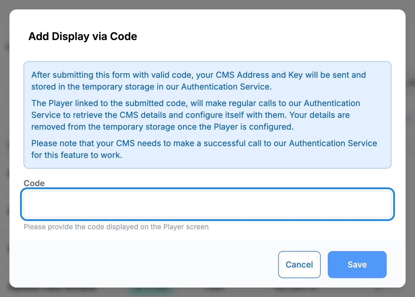 The Add Display via Code window with the Code box outlined