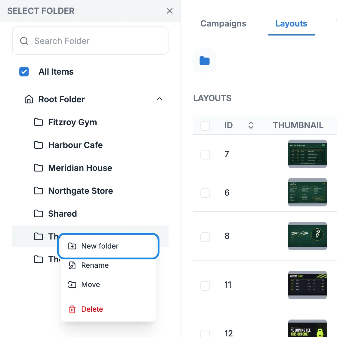 The folder menu for The Crown with New folder outlined