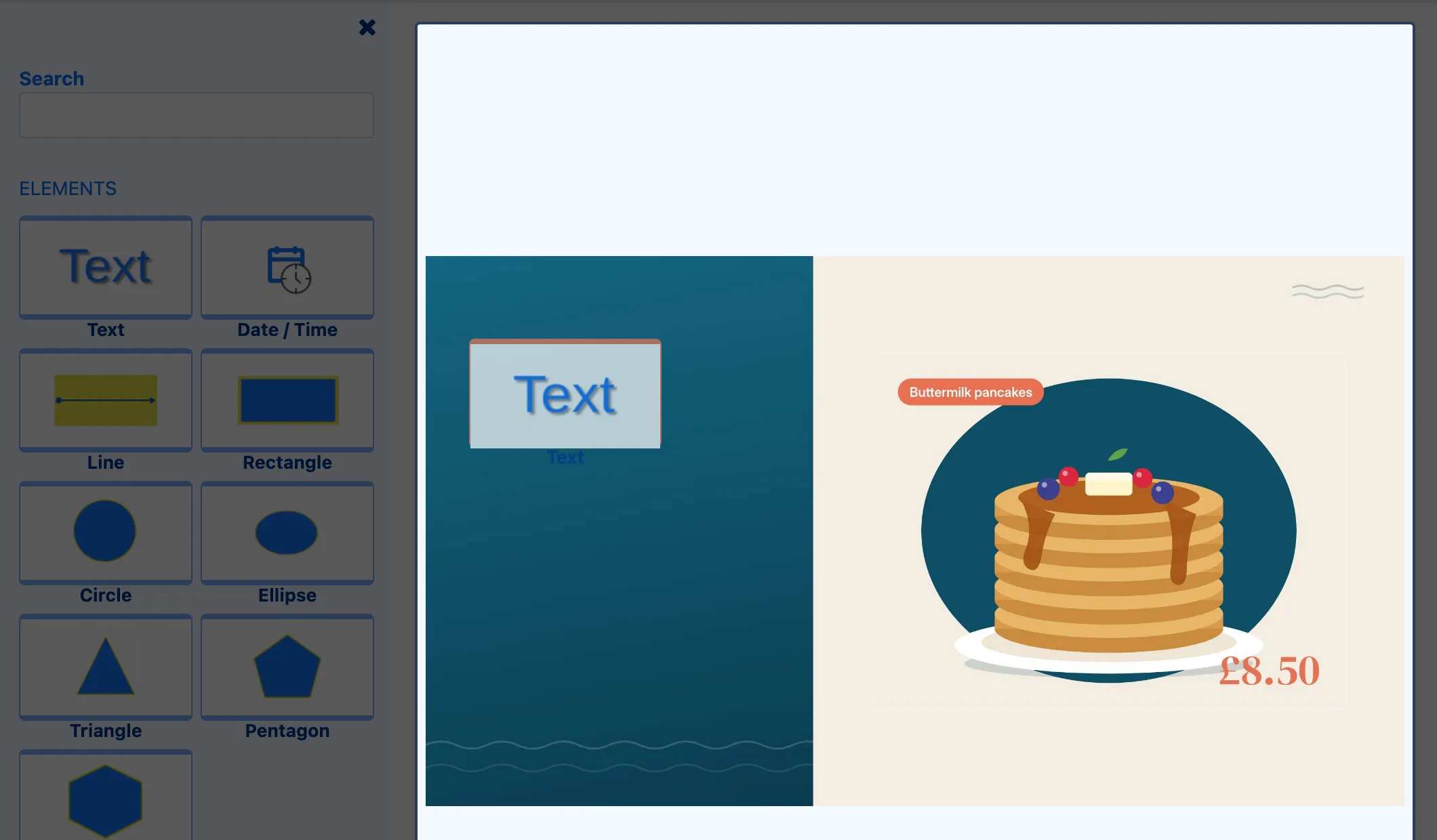 The Text element being dragged from Global Elements onto the canvas