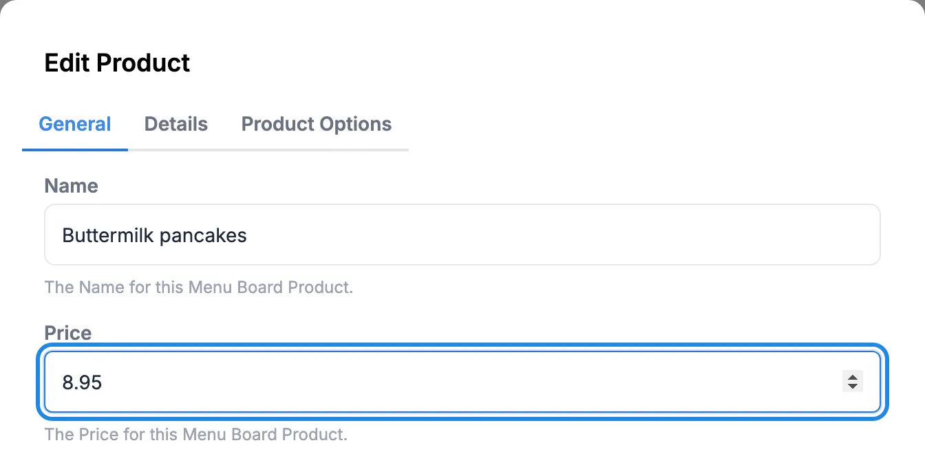 The Edit Product window with the price changed to 8.95