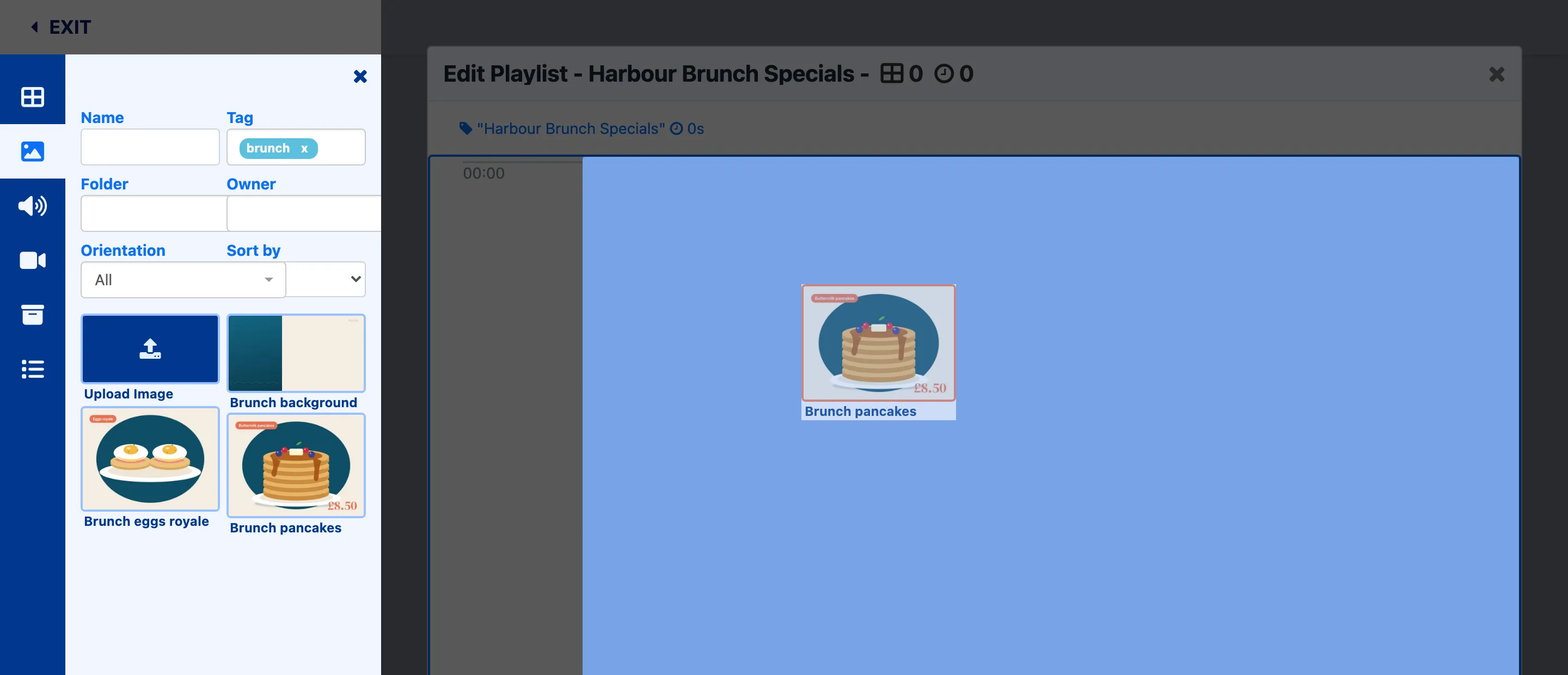 The pancakes picture being dragged from the toolbox into the empty playlist