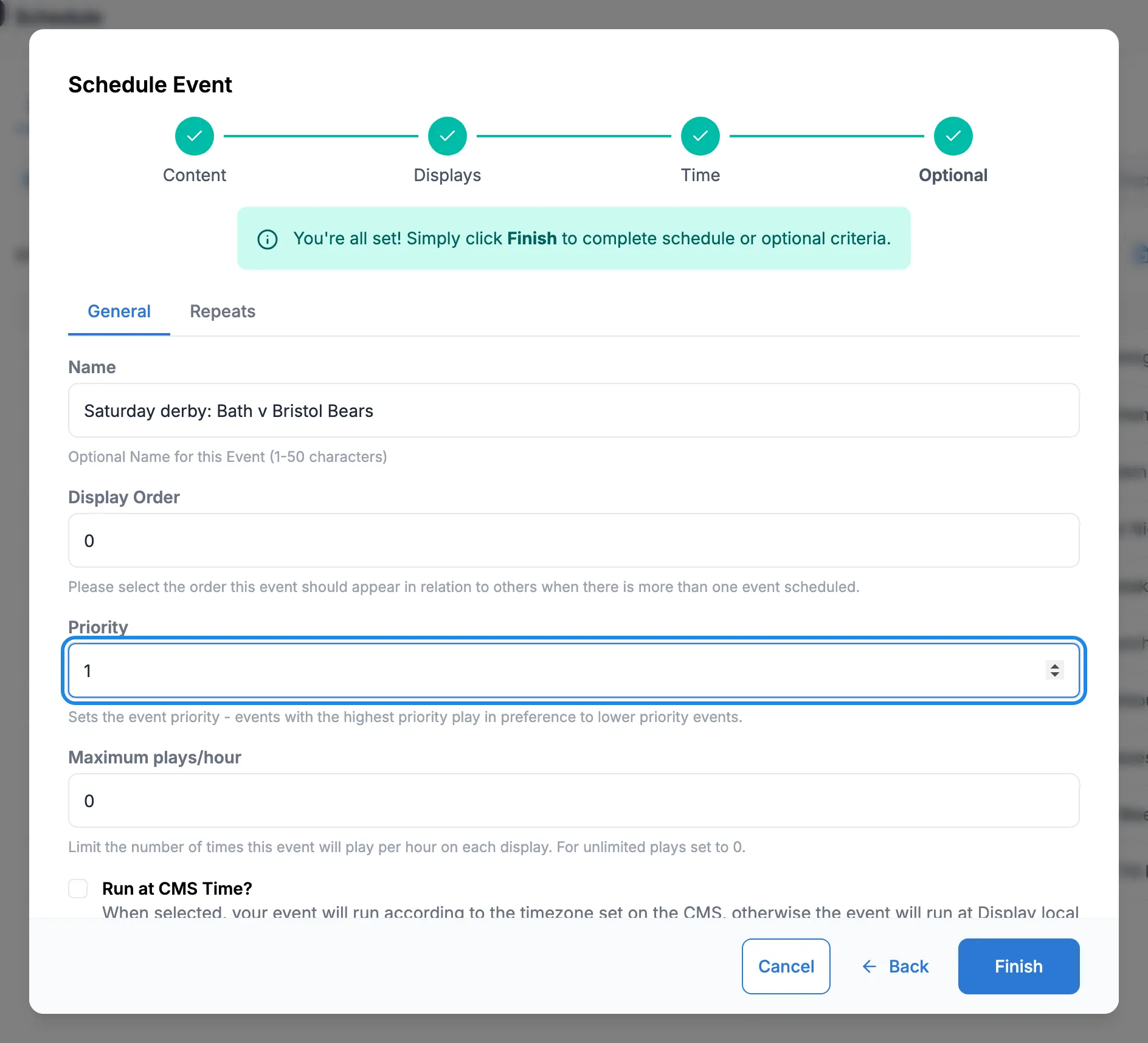 The Optional step with the derby’s name and Priority set to 1