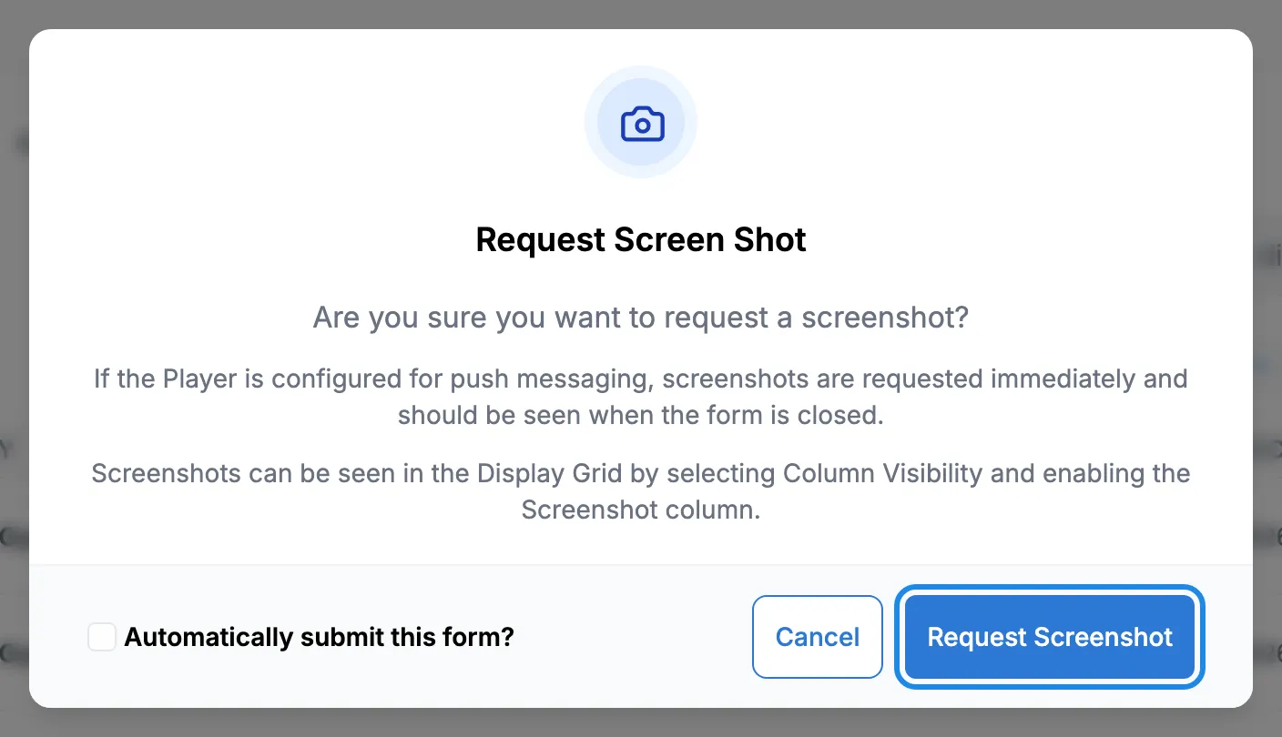 The Request Screen Shot window with the Request Screenshot button outlined