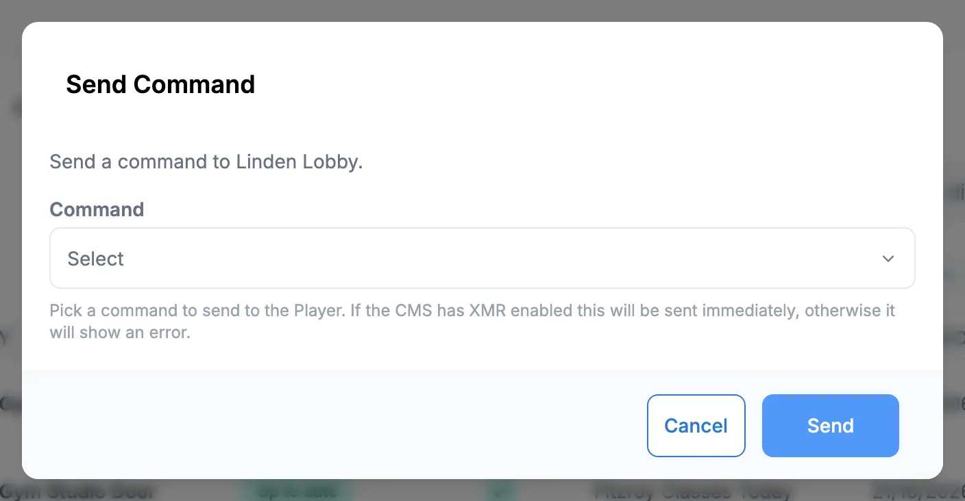 The Send Command window for Linden Lobby with an empty Command list