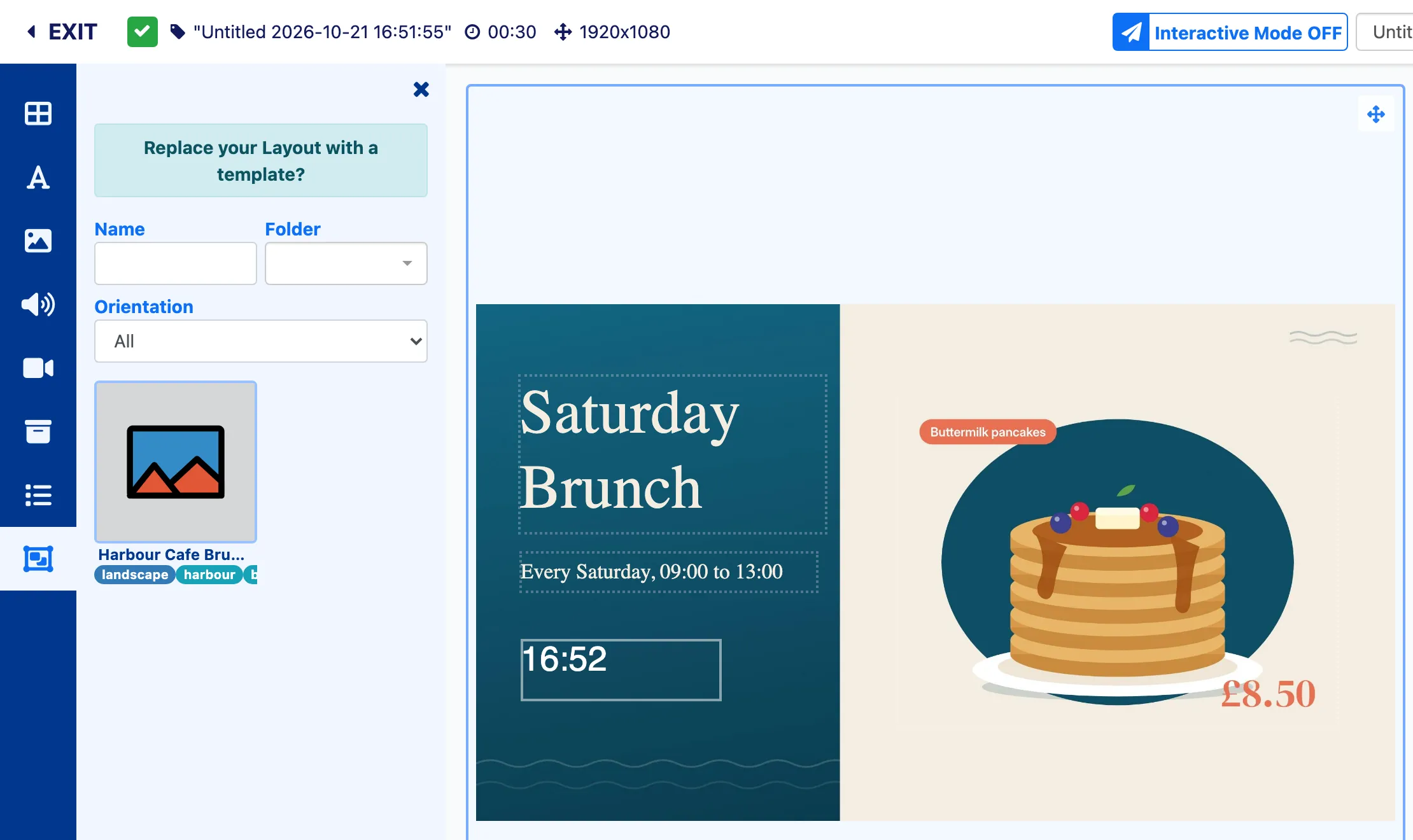 The new layout showing the Saturday Brunch design copied from the template